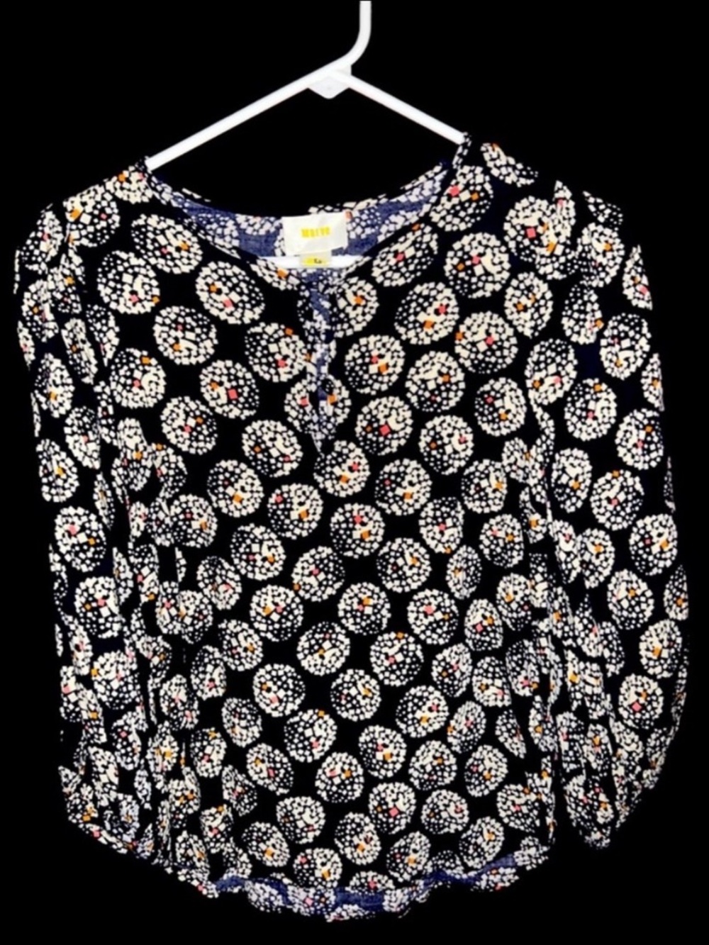Anthropologie Maeve Geometric Dot Print Blouse Navy Blue White Size 2
